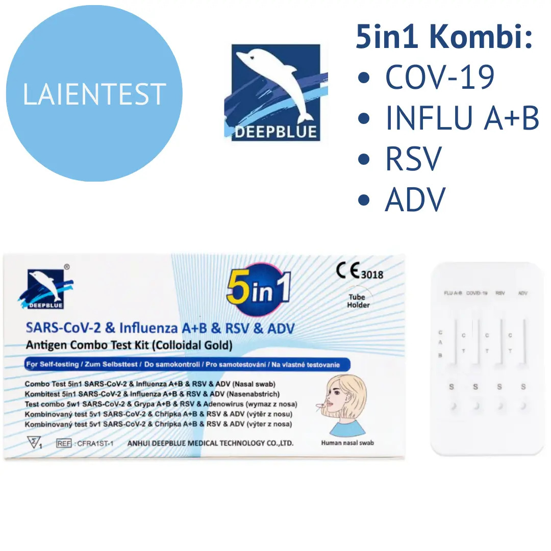 DEEPBLUE 5-in-1 Kombi-Selbsttest (SARS-CoV-2 / Influenza A+B / RSV / Adenovirus)