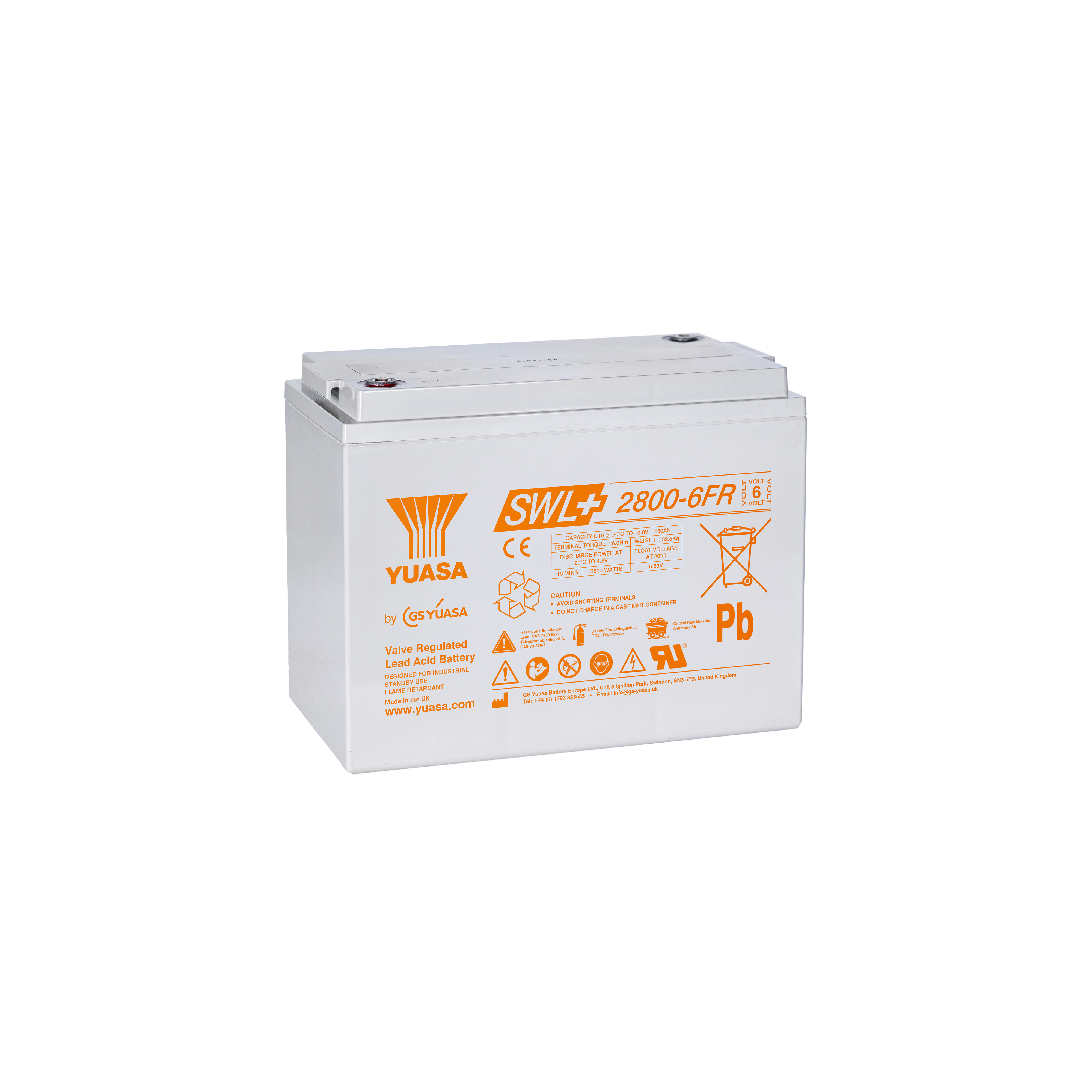 Yuasa SWL+2800-6FR Industrielle VRLA-Batterie – 6V / 184Ah (Flammhemmend / High Rate)