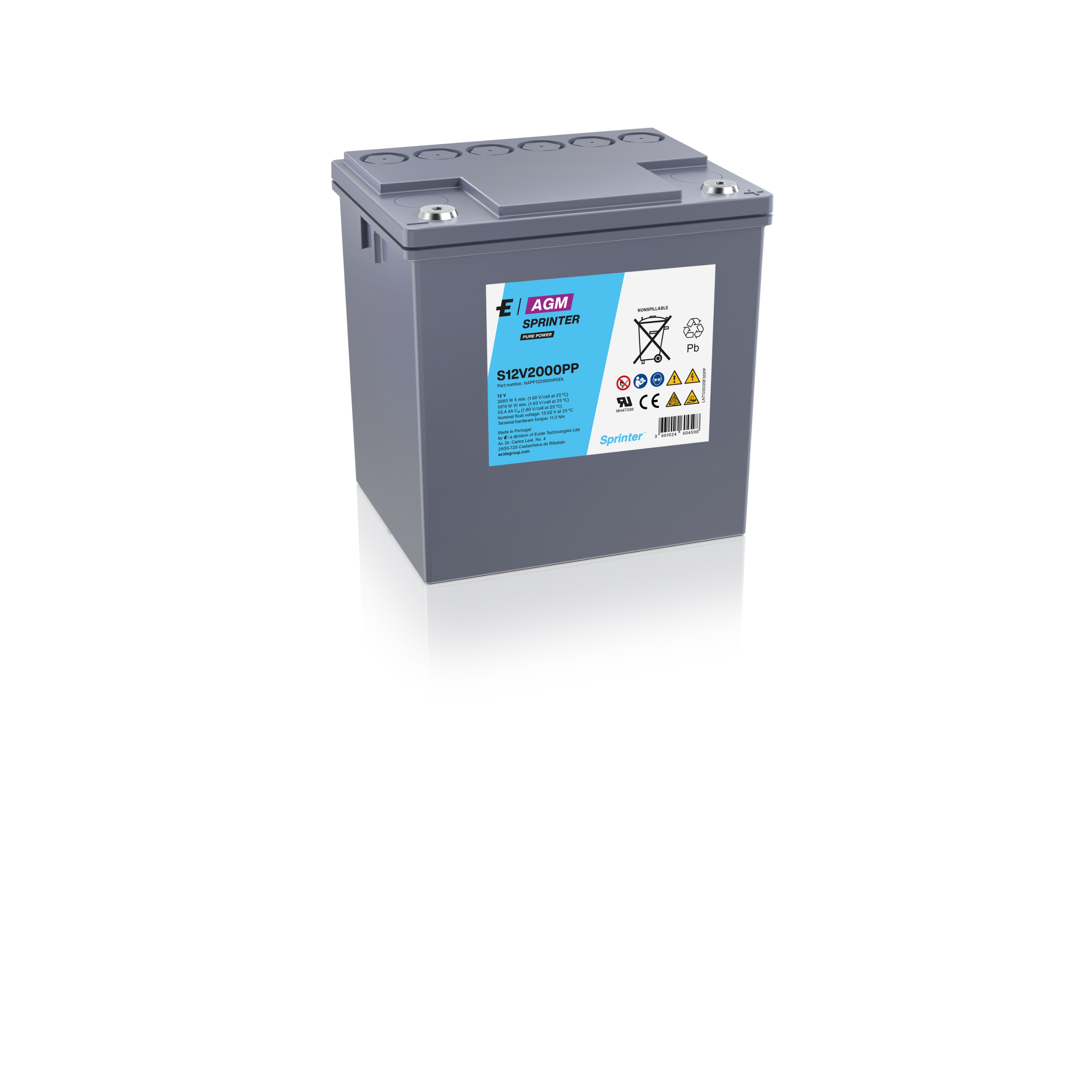 Exide Sprinter Pure Power S12V2000PP Bleiakku mit 12V und 56,4Ah