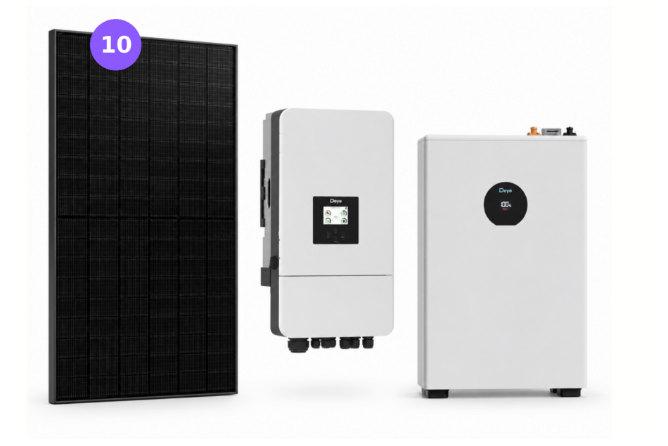 Low-voltage PV set comprising: Deye SUN-3.6kW single-phase hybrid inverter, 1x Deye SE-F5C Pro and 10x 460W JA Solar Full-Black glass-glass module