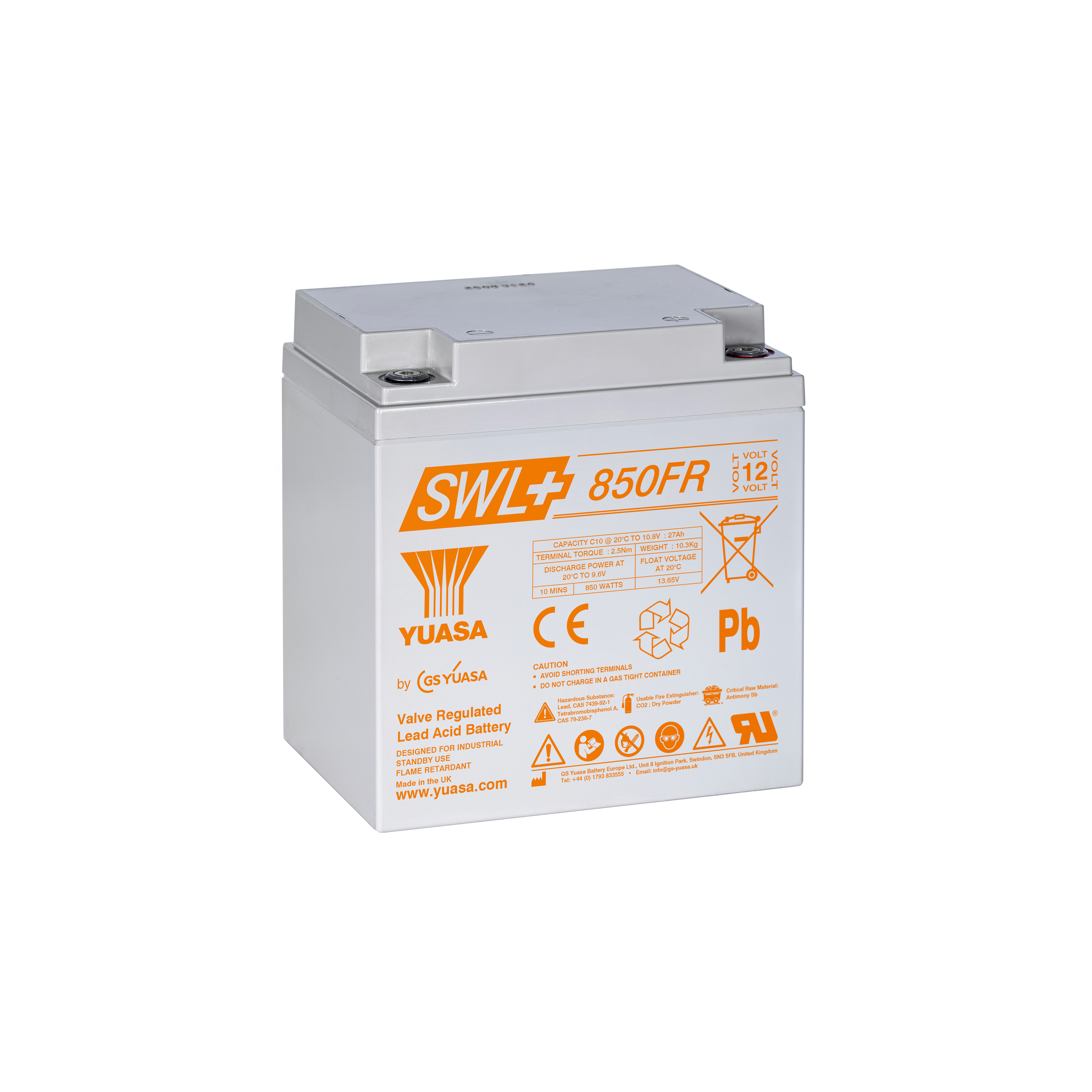 Yuasa SWL+850FR Industrielle VRLA-Batterie – 12V / 28,8Ah (Flammhemmend / High Rate Performance)