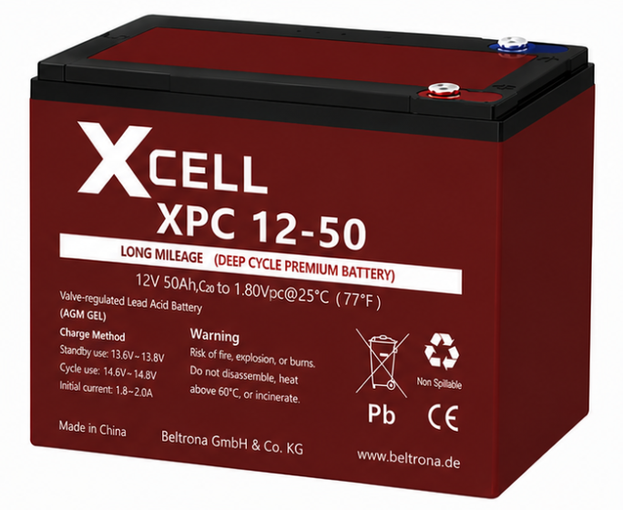 Xcell XPC12-50 AGM-Gel-Cyclic-Bleiakku 12V / 50Ah