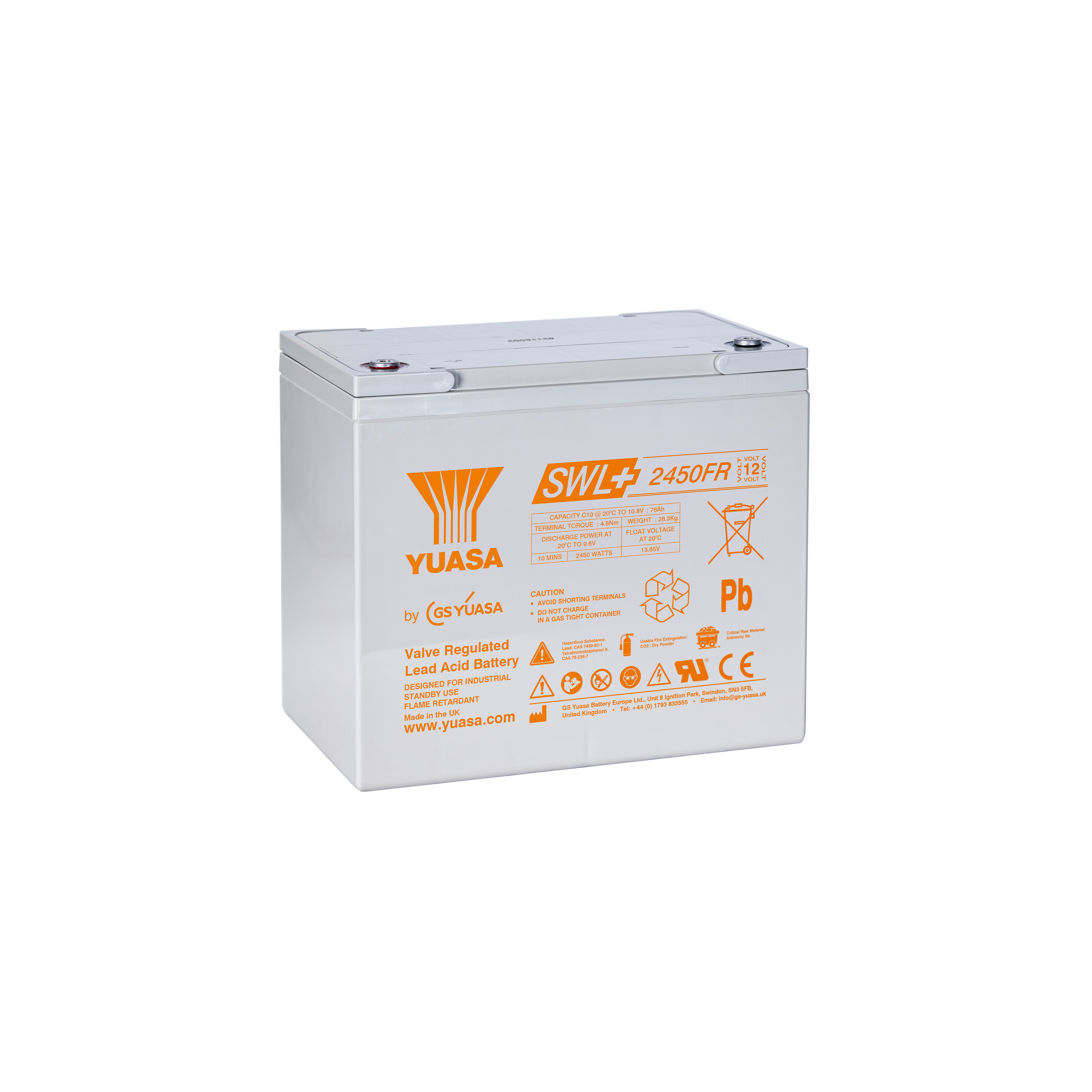 Yuasa SWL+2450FR Industrielle VRLA-Batterie – 12V / 80Ah (Flammhemmend / High Rate)