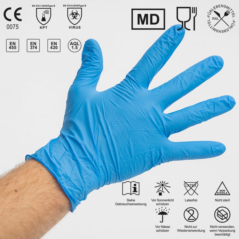 CRD Nitril Handschuhe Größe XL EN455/EN374/LFGB Food/FDA