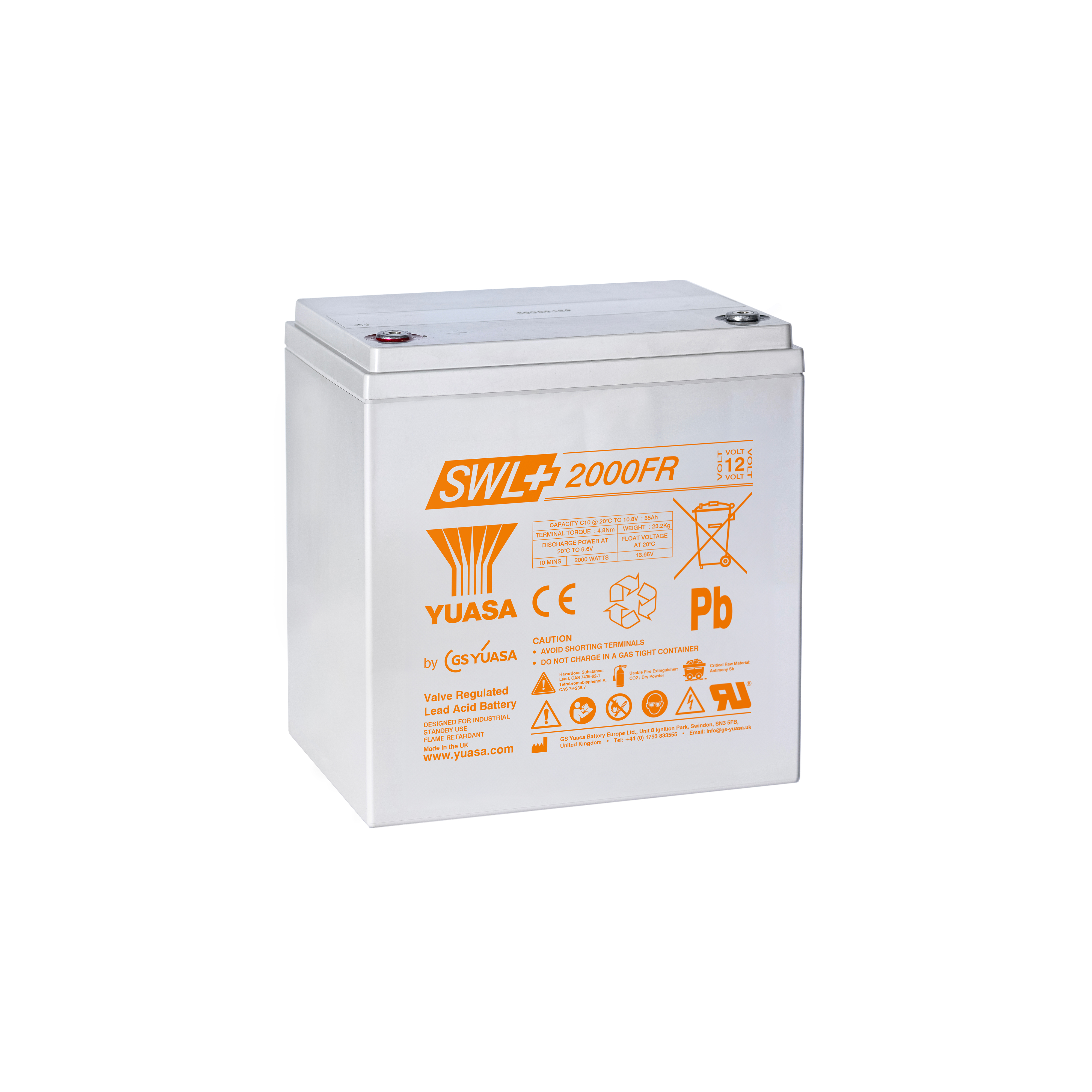 Yuasa SWL+2000FR Industrielle VRLA-Batterie – 12V / 57,6Ah (Flammhemmend / High Rate)