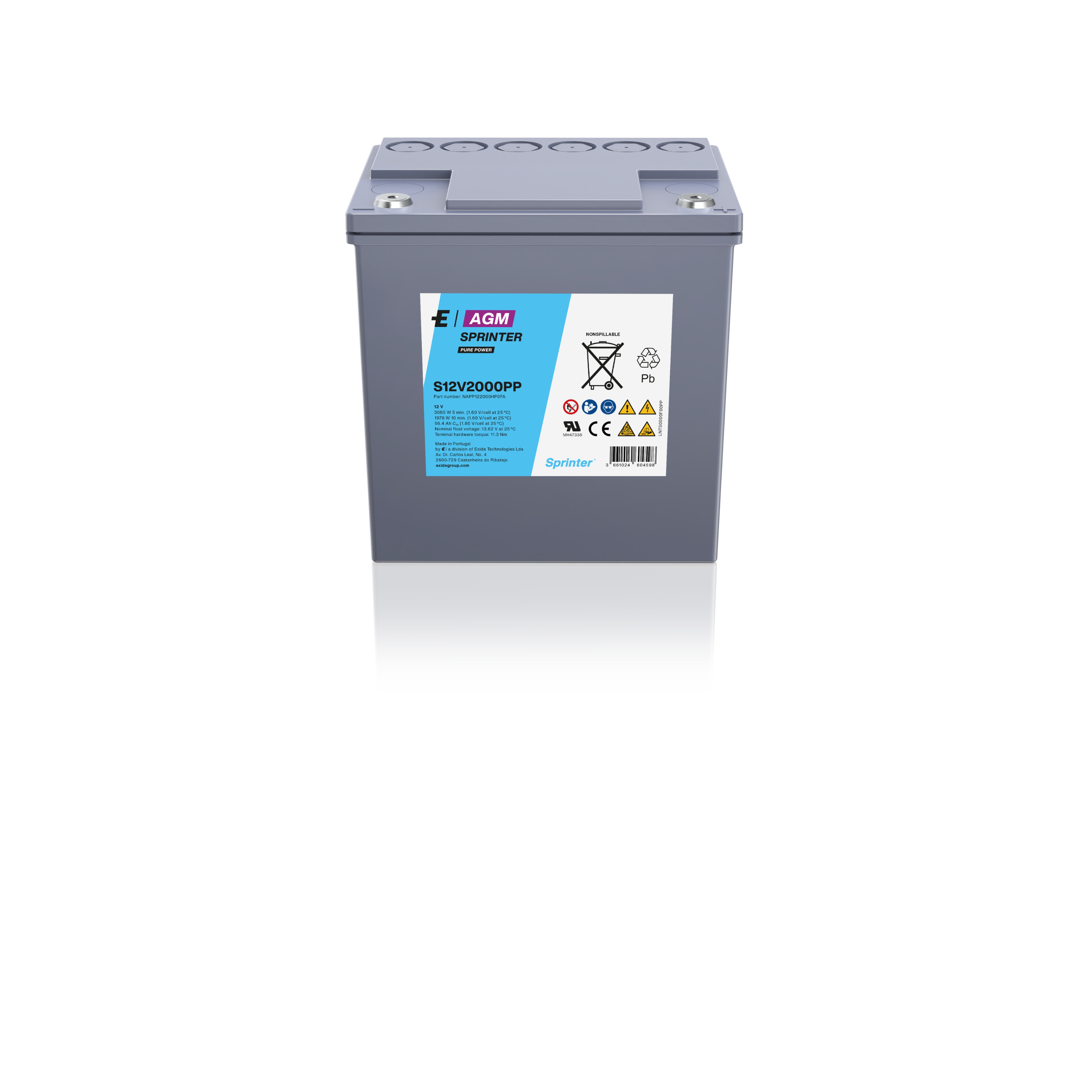 Exide Sprinter Pure Power S12V2000PP Bleiakku mit 12V und 56,4Ah