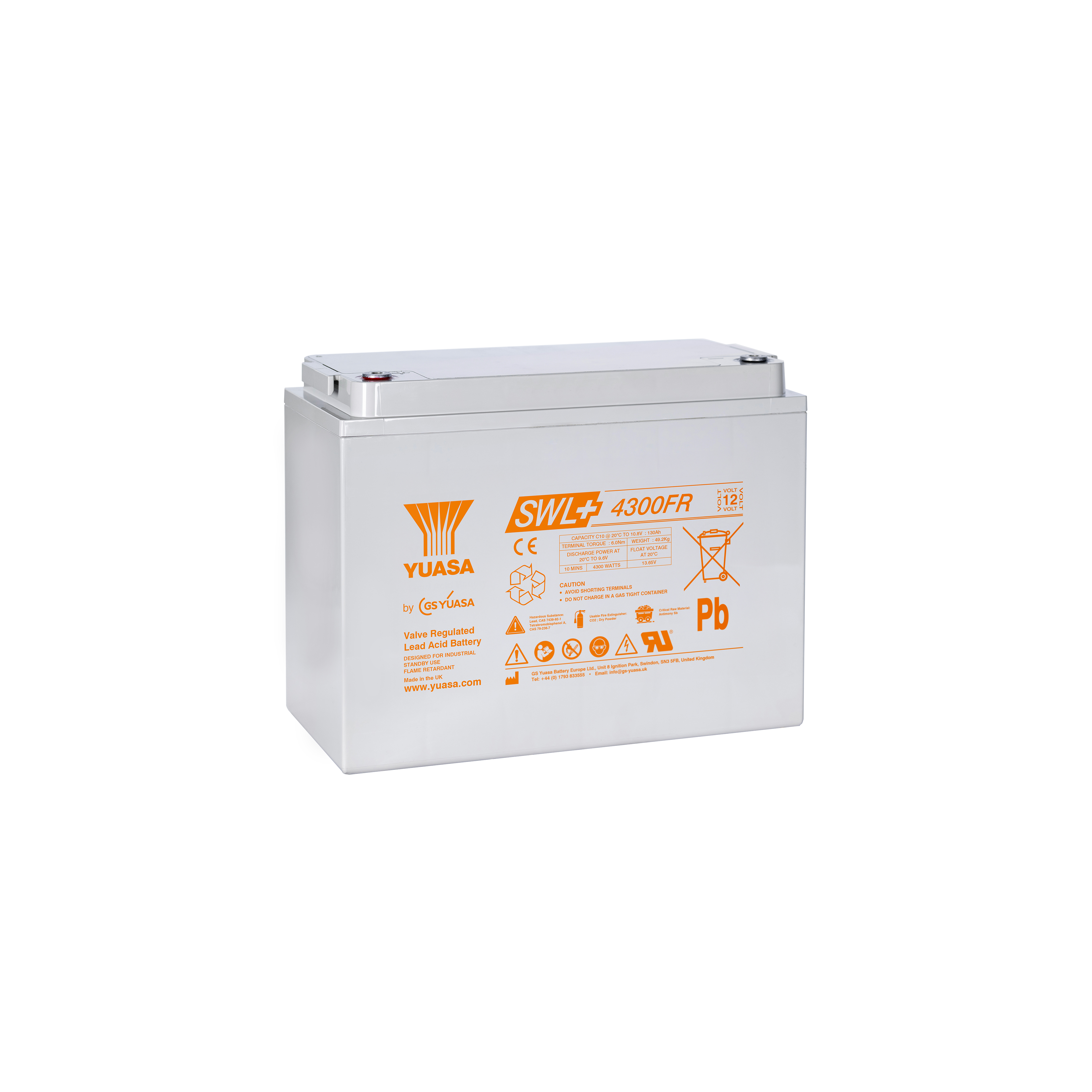 Yuasa SWL+4300FR Industrielle VRLA-Batterie – 12V / 140Ah (Flammhemmend / Max Performance)