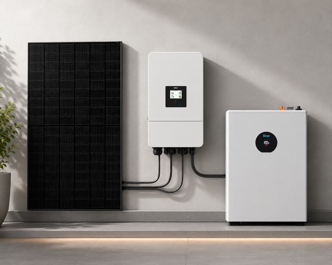 Niedervolt PV-Set bestehend aus: Deye SUN-8kW 3Phasen Hybrid-Wechselrichter, 3x Deye SE-F5C Pro sowie 22x 460W JA Solar Full-Black Glas-Glas Modul