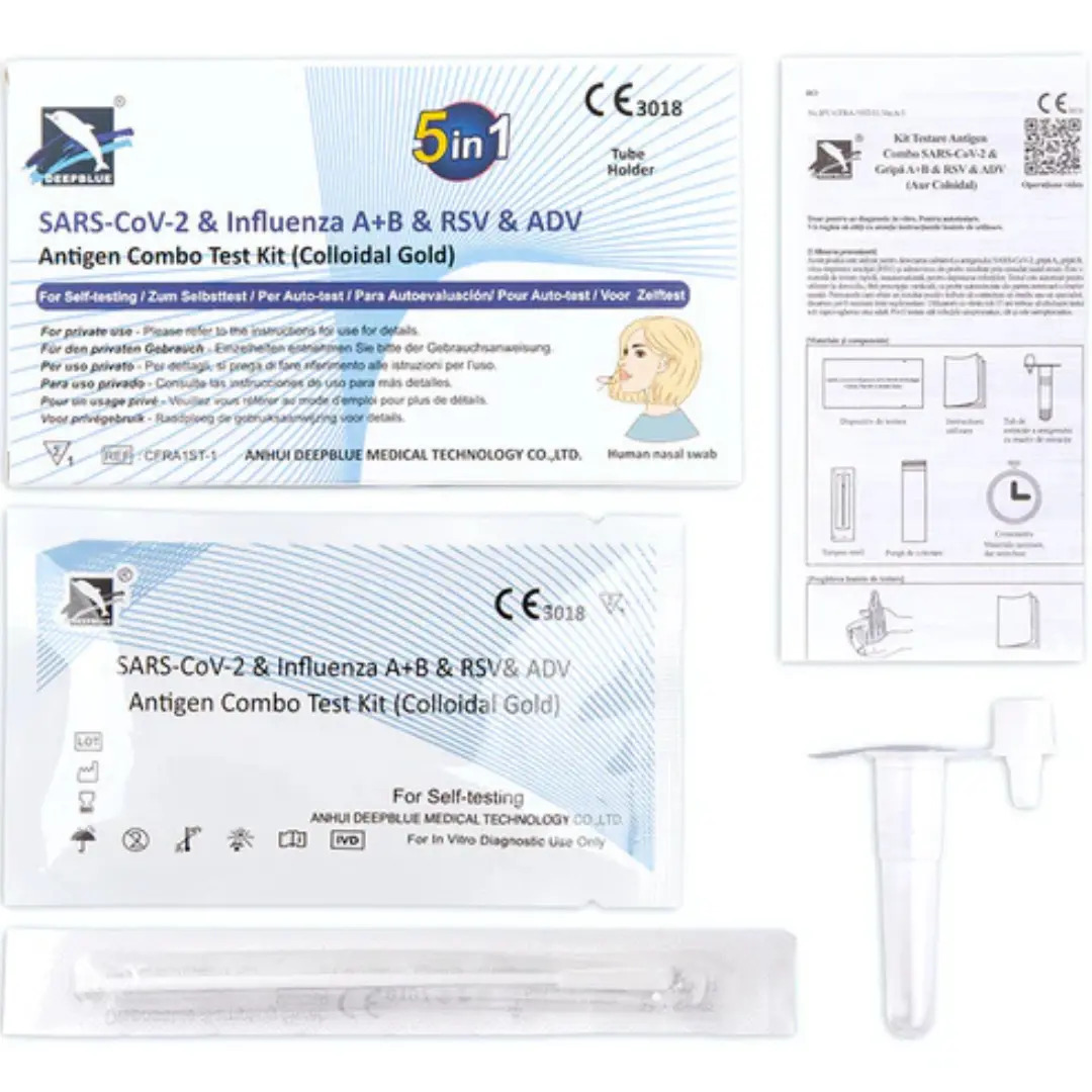 DEEPBLUE 5-in-1 Kombi-Selbsttest (SARS-CoV-2 / Influenza A+B / RSV / Adenovirus)