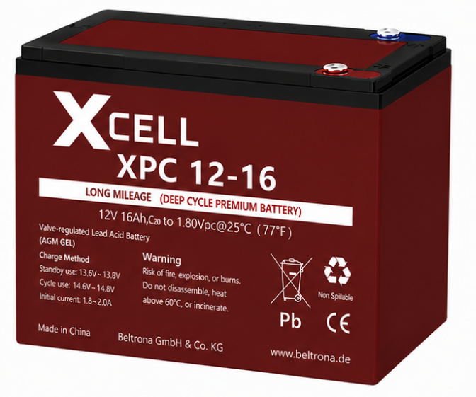 Xcell XPC12-16 Blei-Gel-Cyclic-Akku - 12 V / 16 Ah (16000 mAh)