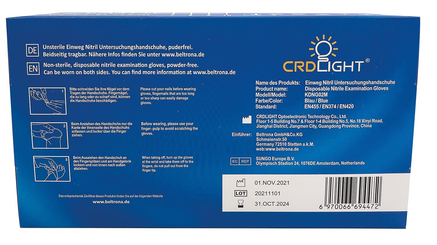 CRD Nitril Handschuhe Größe M EN455/EN374/LFGB Food/FDA