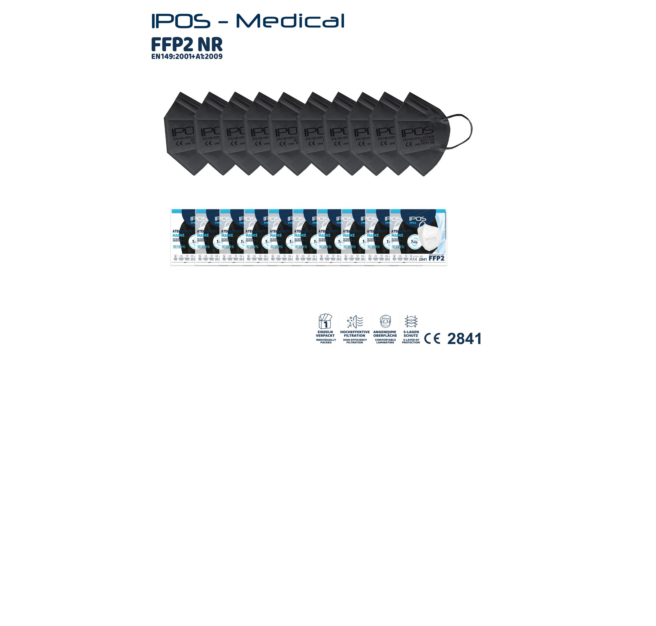 IPOS Atemschutzmaske FFP2 CE 2841 einzeln verpackt
