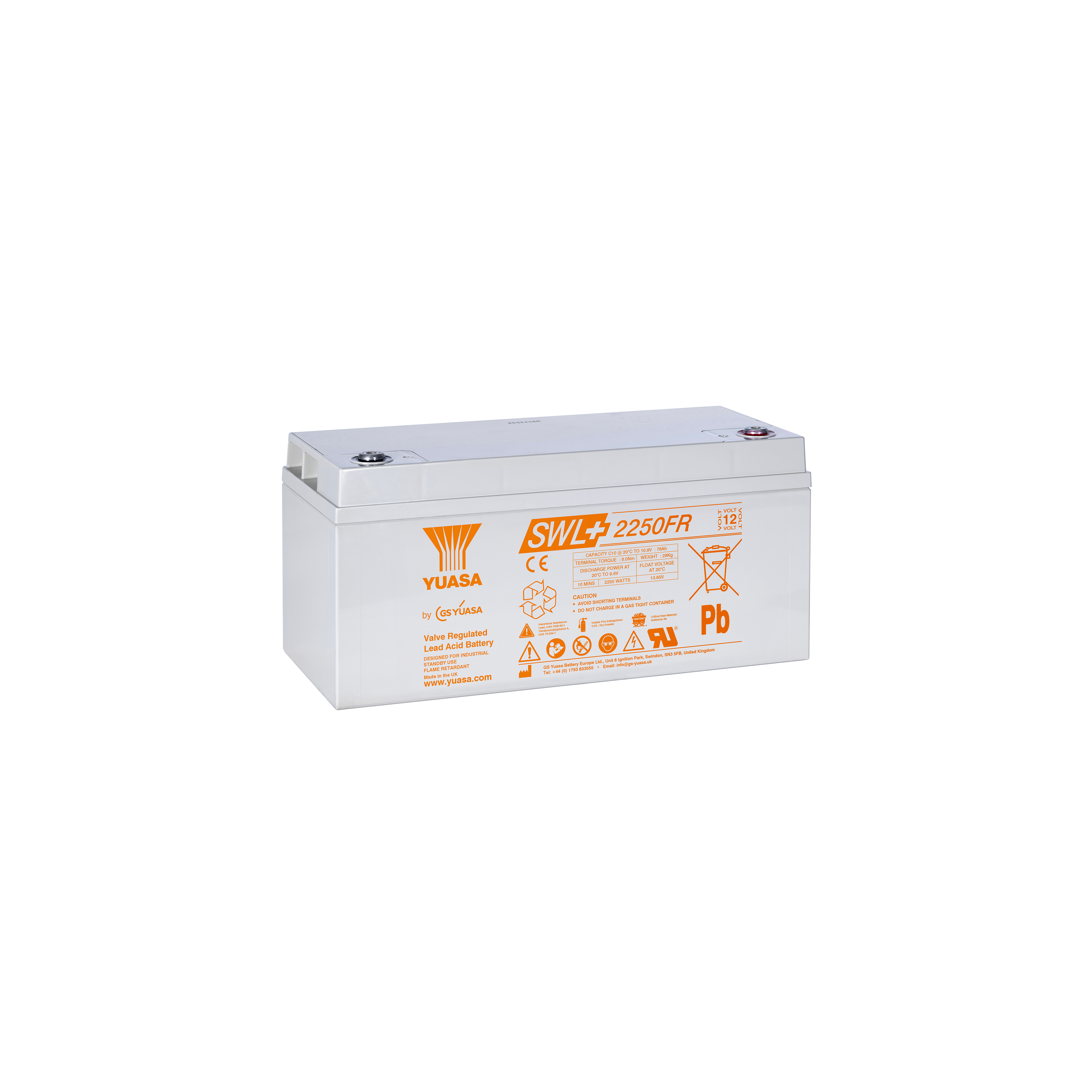Yuasa SWL+2250FR Industrielle VRLA-Batterie – 12V / 86Ah (Flammhemmend / High Rate Plus)