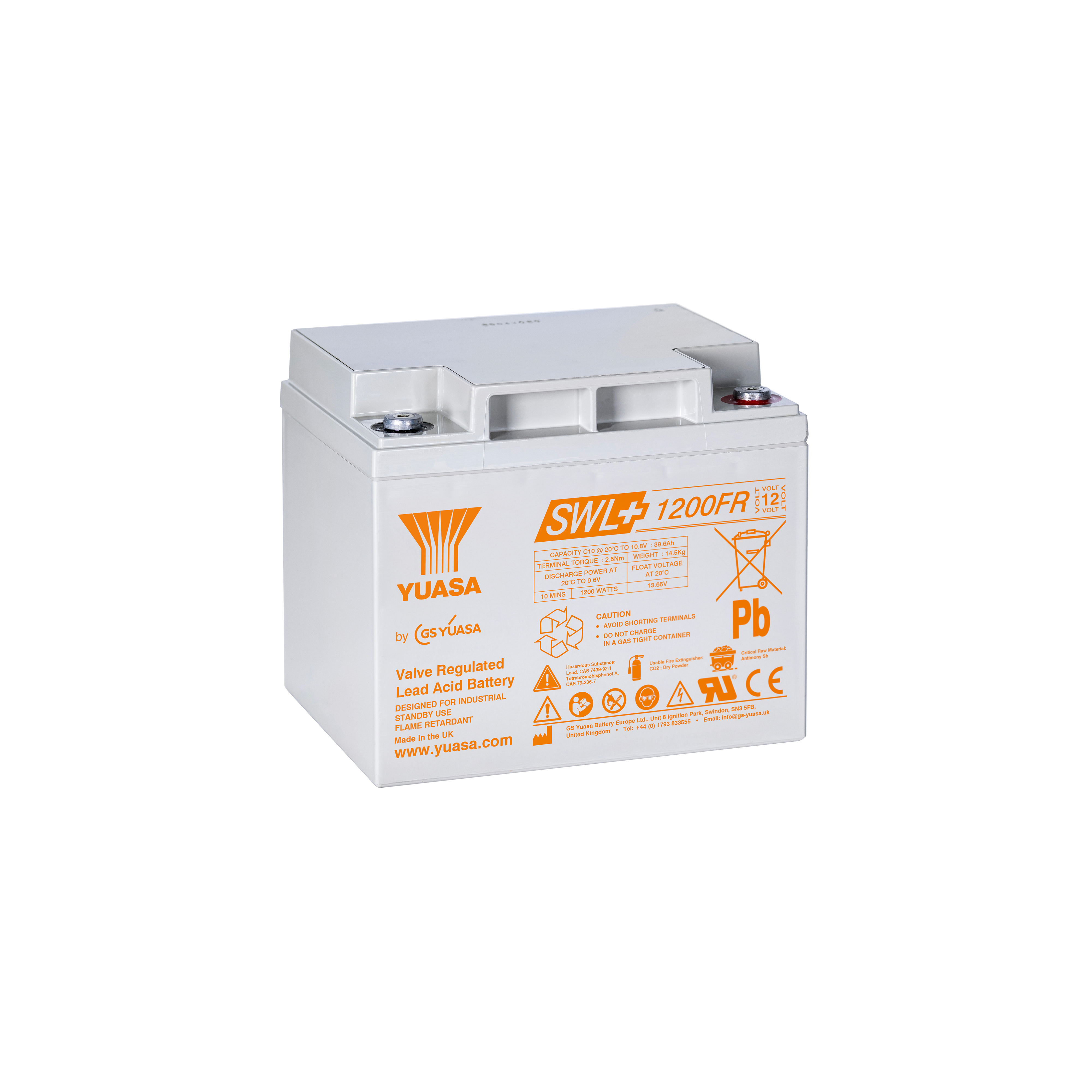 Yuasa SWL+1200FR Industrielle VRLA-Batterie – 12V / 40,6Ah (Flammhemmend / Flame Retardant)