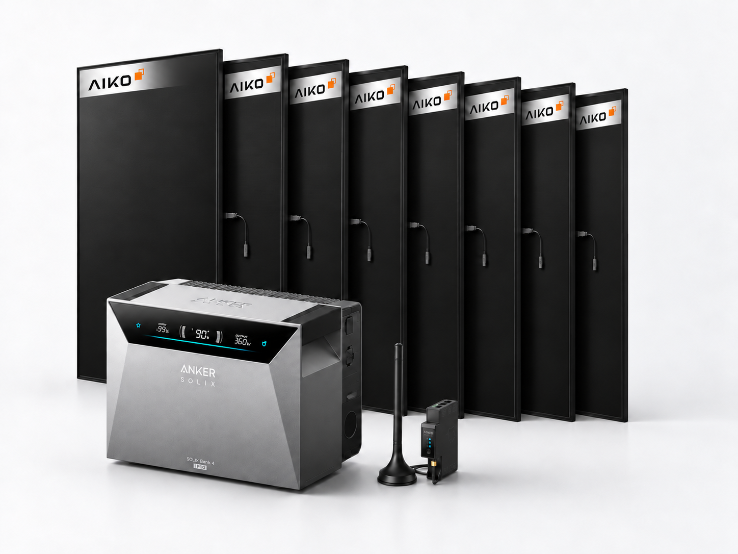 Anker SOLIX Solarbank 4 Set + 8 x AIKO Neostar 3S+54 480W Glas-Glas Full Black + Smart Meter 3,84 kWp