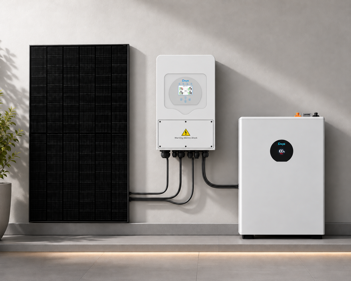 Niedervolt PV-Set 4,6 kWp mit 5,12 kWh Speicher | Deye SUN-3.6kW 1Phasen Hybrid-Wechselrichter | Deye SE-F5C Pro | 10x 460W JA Solar Full-Black Glas-