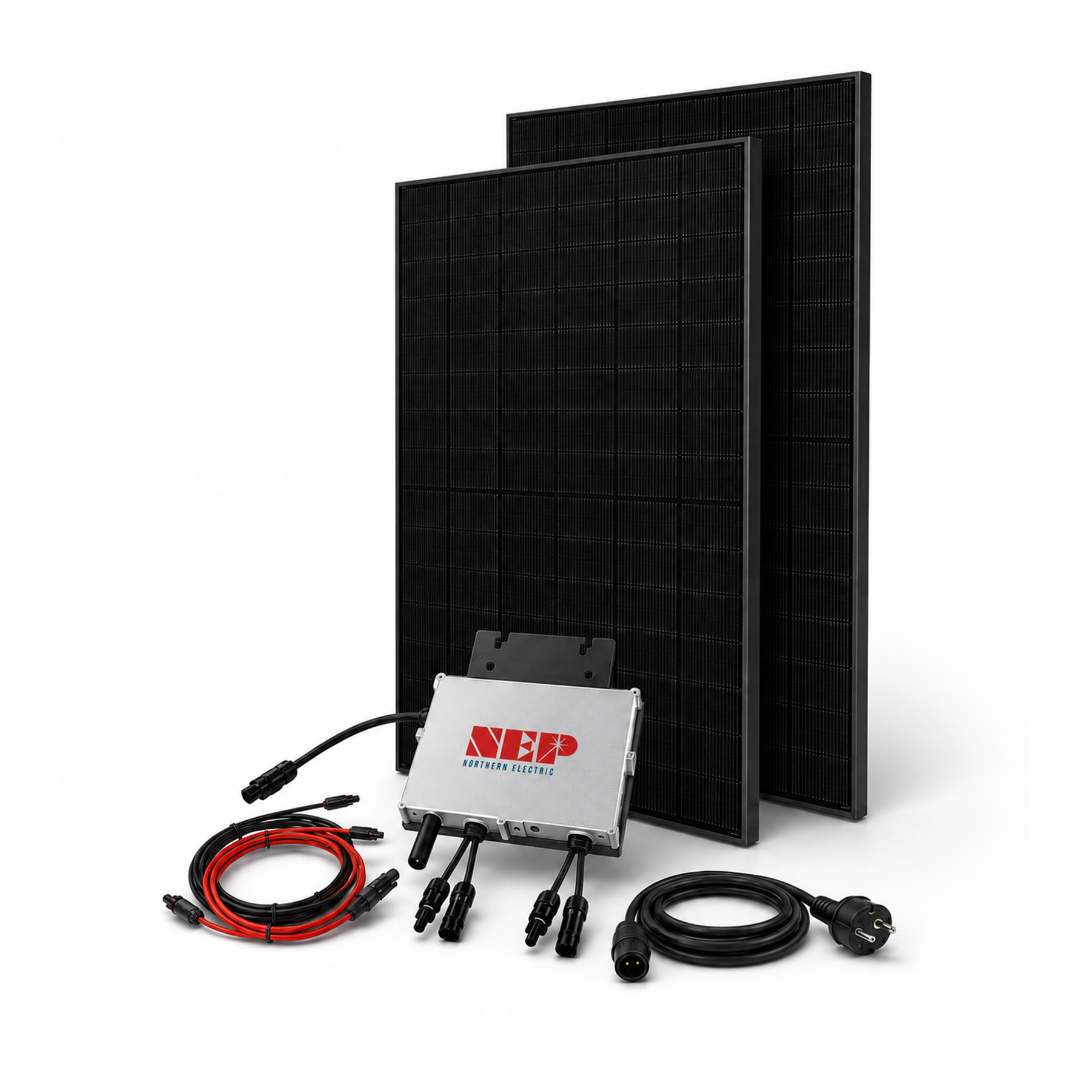 Balkonkraftwerk 800W / 920W Solarleistung mit 2x JA Solarmodulen Full Black Glas Glas 460W und einem NEP BDM800 Wechselrichter