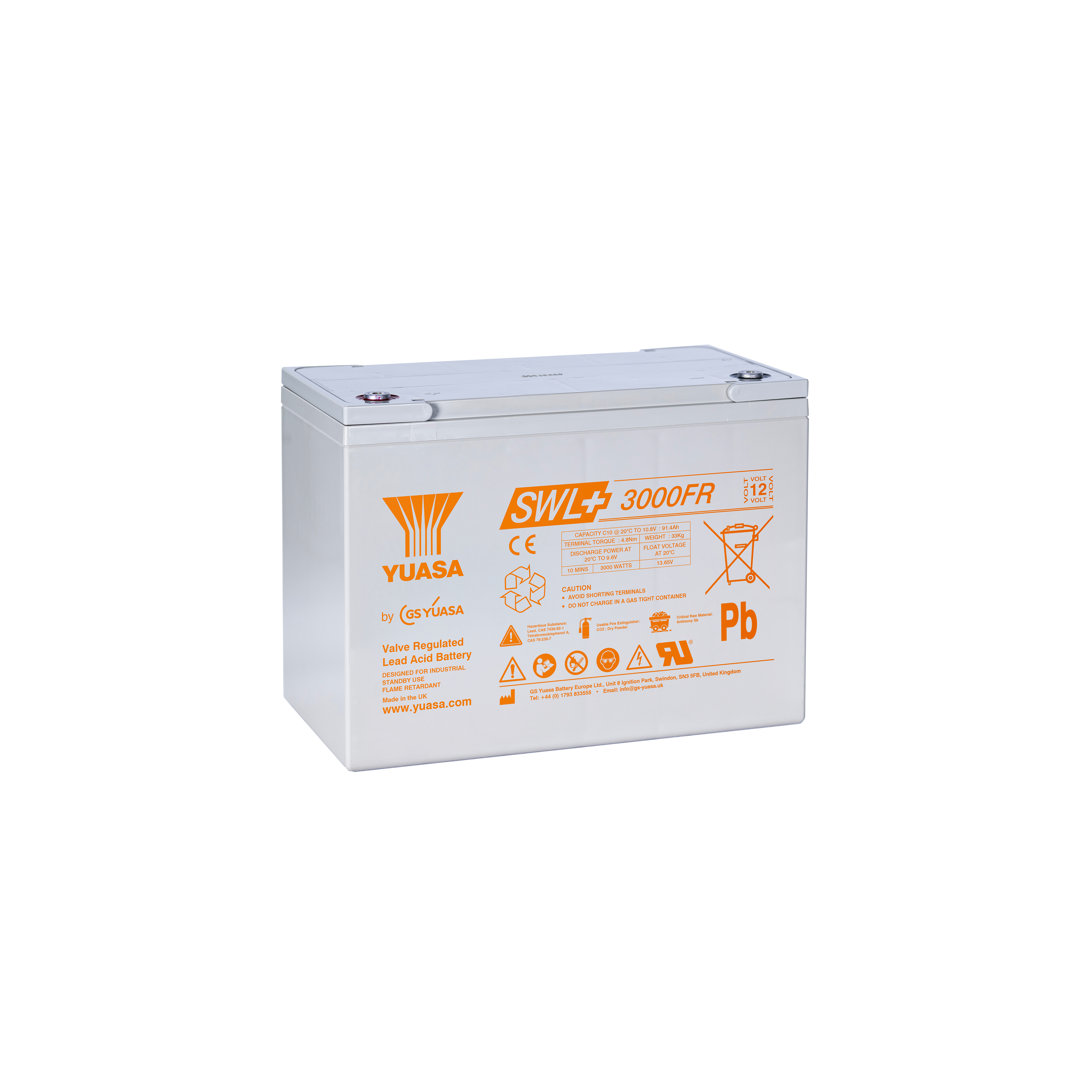 Yuasa SWL+3000FR Industrielle VRLA-Batterie – 12V / 93,6Ah (Flammhemmend / High Rate)