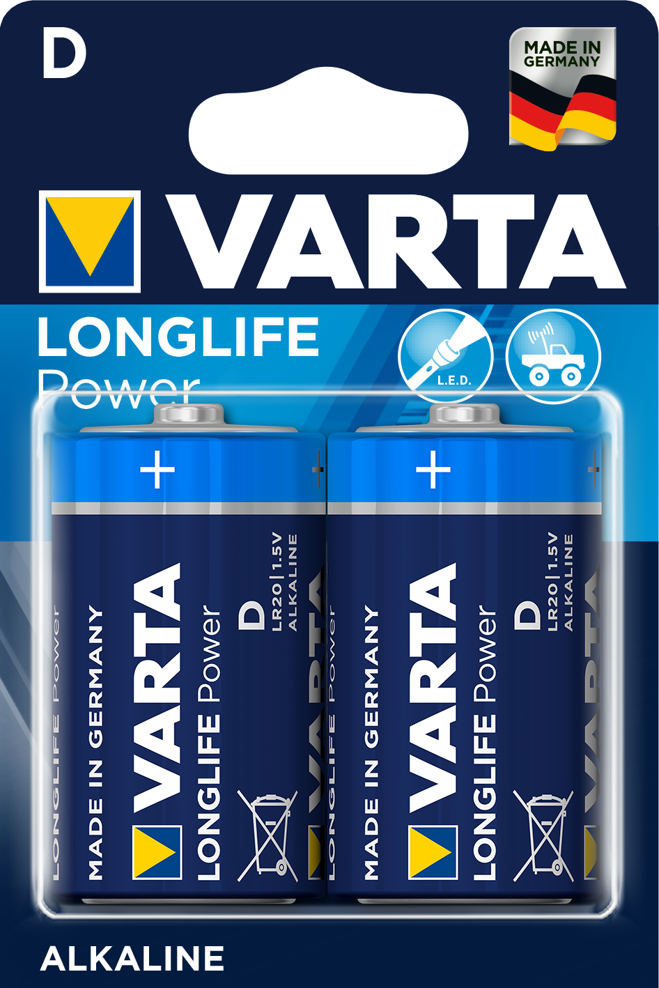 Produktbild Varta Longlife Power Alkaline Batterie 4920 / LR20 1,5V (2er-Blister)